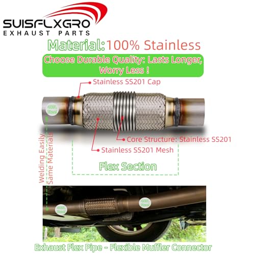 Exhaust Flex Pipe Universal Type 100% Stainless Steel For Heavy Duty and Cars (2 PCS, 3.0X8X12) - size: 3.0X8X12 2 PCS