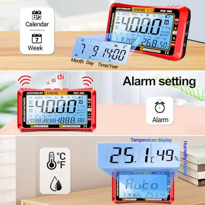 ANENG Digital Multimeter Tester,4000 Counts Voltage Tester,Auto-Ranging TRMS Volt Meter,Large LCD Ohm Meter Measures AC/DC Current,Voltage,Resistance, Diode,Continuity,Capacitance,Temperature(Red) - style: 613 Red Large Screen