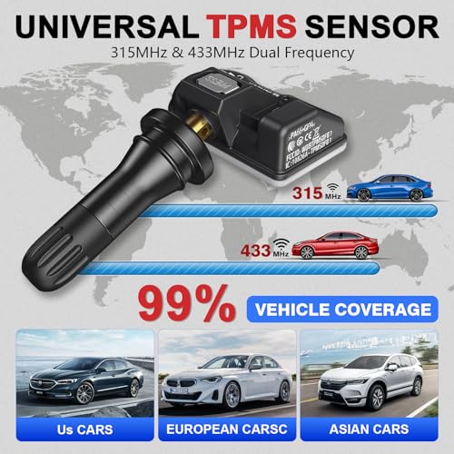 Autel TPMS Sensor Universal 1 Sensor with Dual Frequency (315MHz + 433MHz), Tire Pressure Monitoring Sensor Replacement for 99% Vehicles, Programmable by Autel TPMS Tool (Rubber Valve)