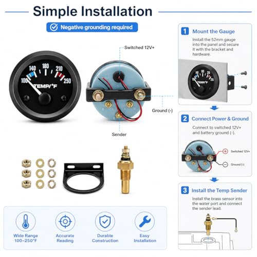 Universal 2" 52mm Water Temp Gauge, White