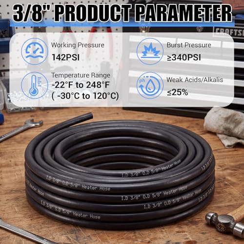 Outus 3/8" Heater Hose 50FT, EPDM Coolant Radiator Hose Replacement - size: 3/8",50FT