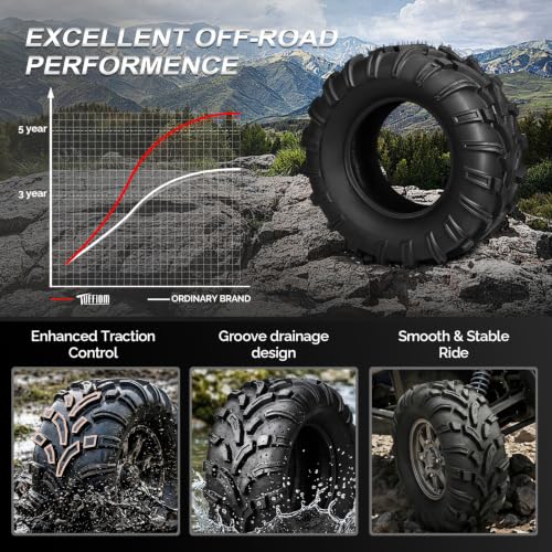 TUFFIOM Set of 2 ATV UTV Tires, 24x8-12, 6PR All-Terrain Mud Tires with Directional Tread, Drainage, Strong Srip and Snow-breaking for Rainy/Snowy Areas, Tubeless Trail Tire - size: 24x8.00-12 (2 pack)