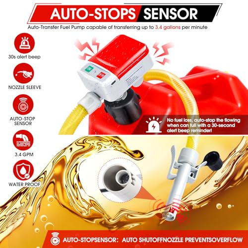 Fuel Transfer Pump, 3.4 GPM with 30s Alert Beep & Auto-Stop