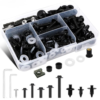 Motorcycle Fairing Bolt Kit 210Pcs, 304 Stainless Steel M5 M6 Black