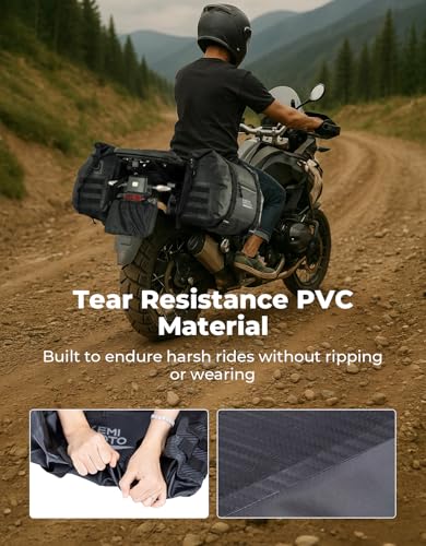 KEMIMOTO PVC Waterproof Motorcycle Saddlebags 50L Adventure Dual Sport Bike - color: Black
