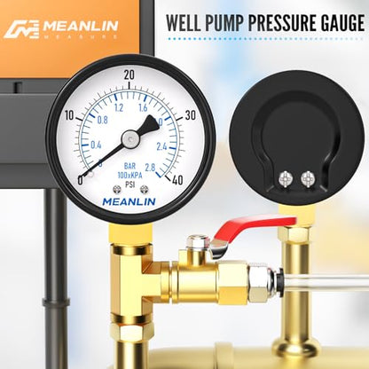 MEANLIN MEASURE 0-40Psi 2" DIAL FACE 1/4" NPT Well Pump Pressure Gauge, with 1/2" NPT and 3/8" NPT Hex Bushing, 3-2-3% Accuracy, Lower Mount - color: 1/4"NPT Lower Mount, size: 0-40Psi