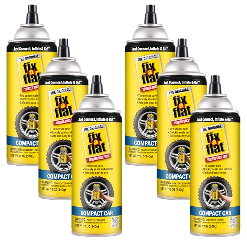 Fix-A-Flat S60410-6PK Aerosol Emergency Flat Tire Repair and Inflator, for Compact Tires, Eco-Friendly Formula, Universal Fit for All Compact Cars, 12 oz. (Pack of 6) - size: Compact Car (Pack of 6)