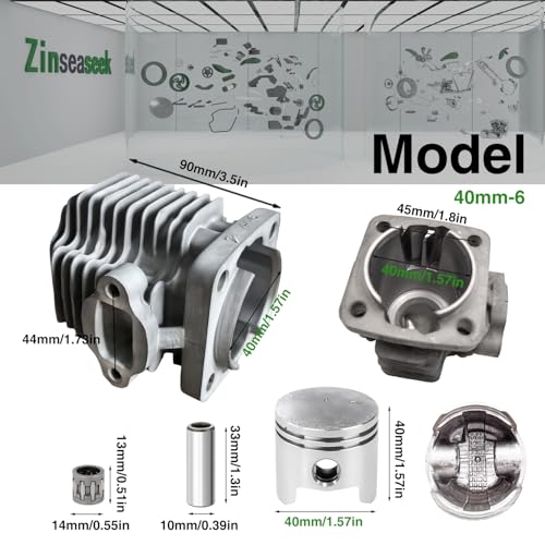 40mm 44mm Cylinder Assembly Piston Assembly for 43cc 47cc 49cc 2 Stroke Engine with Cylinder Piston Ring Circlip Gasket Piston Pin Needle Bearing Spark Plug (40mm-6, Cylinder) - color: 40mm-6, size: Cylinder