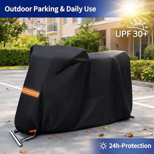 Motorcycle Cover 300D, UV Resistant,Waterproof for Outdoor Parking - size: 96.5“Lx41"Wx50"H