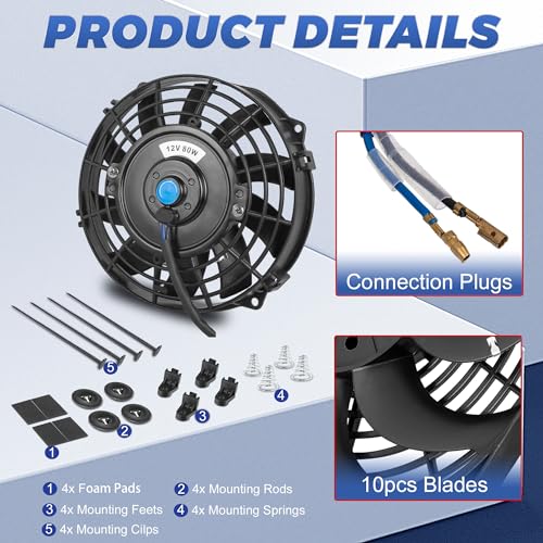 7 Inch 7” Black Universal Electric Radiator Slim Fan 12V 80W High Performance Cooling Push Pull w/Mounting Kit 1PCS - size: 7” 1PC