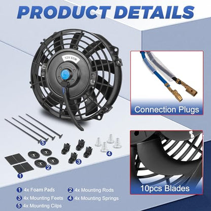7 Inch 7” Black Universal Electric Radiator Slim Fan 12V 80W High Performance Cooling Push Pull w/Mounting Kit 2PCS - size: 7” 2PCS