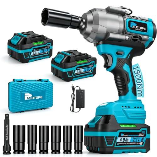 Cordless Impact Gun, 1500Nm Impact Wrench with 2 x 4.0Ah Battery
