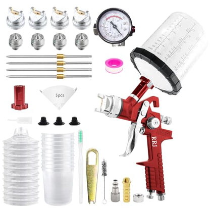 HVLP Spray Gun Premium Kit, Automotive Paint Gun 1.4/1.7/2.0/2.5mm Nozzles - color: Red