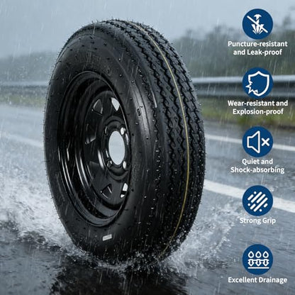 GarveeTech 2-Pack Trailer Tire On Rim 4.80-12 480-12 4.80x12 Trailer Tires and 5 Lug on 4.5 in PCD 12 in Wheels 6PR Black - size: 4.80-12