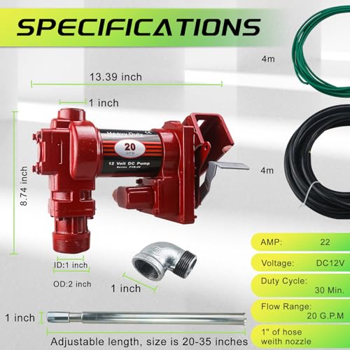 12V Fuel Transfer Pump with Manual Nozzle & Hose - color: Red