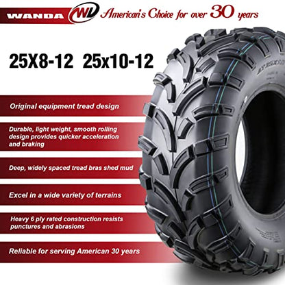 WANDA Set4 ATV/UTV Tires 25x8-12 Front & 25x10-12 Rear 6PR P373-10243/10244 - size: 25X8-12&25X10-12