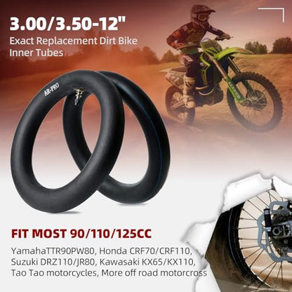 (2-Pack) AR-PRO 3.00/3.50-12" Dirt Bike Inner Tubes with TR4 Valve Stem - 80/200-12 Motocross Bike Tire Replacement Inner Tubes Compatible with Honda CRF50/XR70, Yamaha TTR 90/100, and More - size: 3.00/3.50-12", TR4 Valve