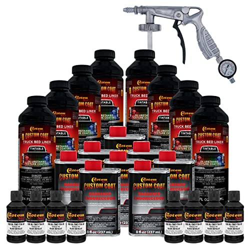 Custom Coat Black Metallic 2 Gallon Spray-On Bed Liner Kit Gun & Regulator - color: Black Metallic, size: 2 Gallon Kit with Gun