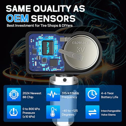 Autel TPMS Sensors 4pcs, 2in1 315MHz+433MHz Universal Tire Pressure Sensor