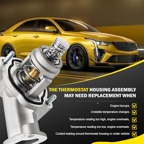 Upgrade Aluminium Thermostat Housing Assembly Compatible with Cadillac ATS CTS CT5 CT6 2016-2022, Camaro Colorado 2016-2022, GMC Canyon 2017-2022 Replace OE#12678784, 12647180, 12670209 15-81889 - color: 12678784