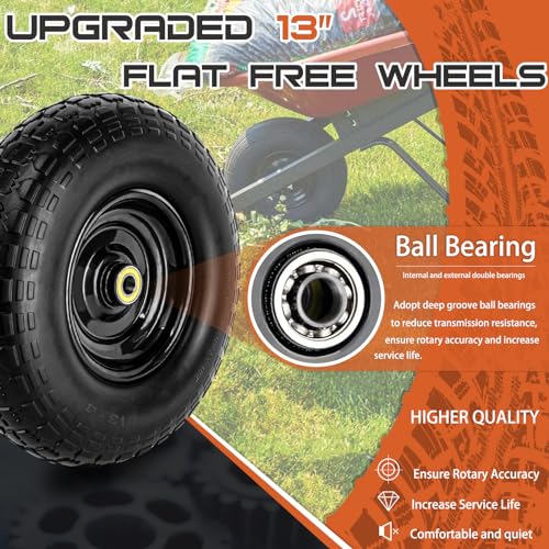 4.00-6" Tire Flat Free 13" x 3.5" (1Pcs) Universal Solid Wheelbarrow Tire with 5/8" and 3/4" Bearings 1.77” Hub Centered, for 4.00-6, 3.50/2.50-8, Wheelbarrow Wheels - size: 13in-0.625in