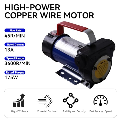 12V 175W Portable Diesel Fuel Transfer Pump, 12 GPM Self-Priming with Manual Nozzle, 6.5ft Suction & 13ft Discharge Hose, 3/4" NPT for Diesel/Kerosene/Machine Oil