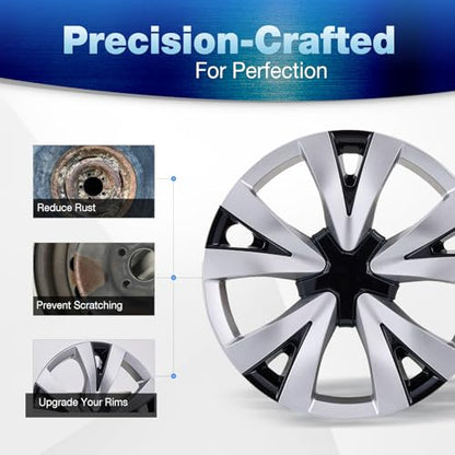 Hubcaps Wheel Covers for 2016-2026 Honda Civic Sedan 16inch - color: Silver & Glossy Black
