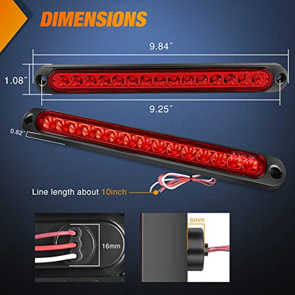 Nilight Trailer Light Bar 2PCS 10" 15 LED Red Park Stop Turn Tail Lights - color: 2Pcs 10" Red 15LED