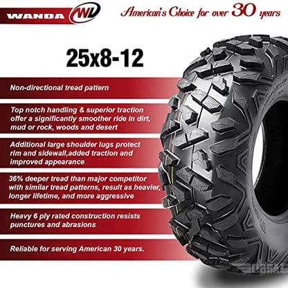 WANDA ATV UTV Tires 25X8-12 25X8X12 6PR P3501,Set 2 10375 - size: 25X8-12