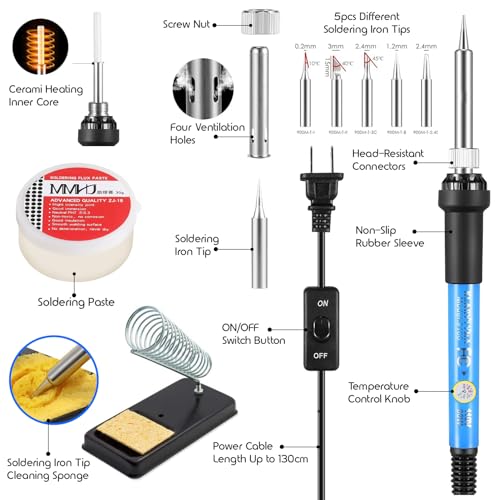 Soldering Iron Kit with Digital Multimeter,60W 110V Adjustable Temperature,5 Tips, Desoldering Pump, Wire Stripper,Carry Case-Electric Soldering Set for Electronics Repair,PCB,Arduino,DIY
