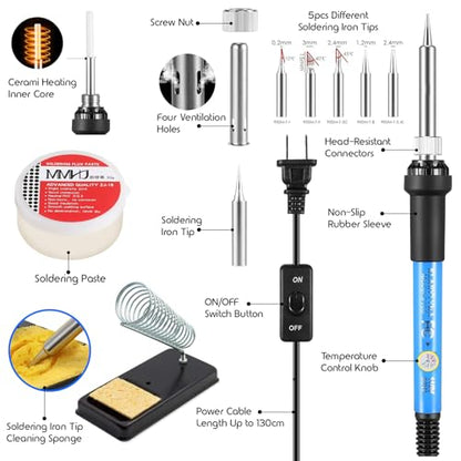 Soldering Iron Kit with Digital Multimeter,60W 110V Adjustable Temperature,5 Tips, Desoldering Pump, Wire Stripper,Carry Case-Electric Soldering Set for Electronics Repair,PCB,Arduino,DIY