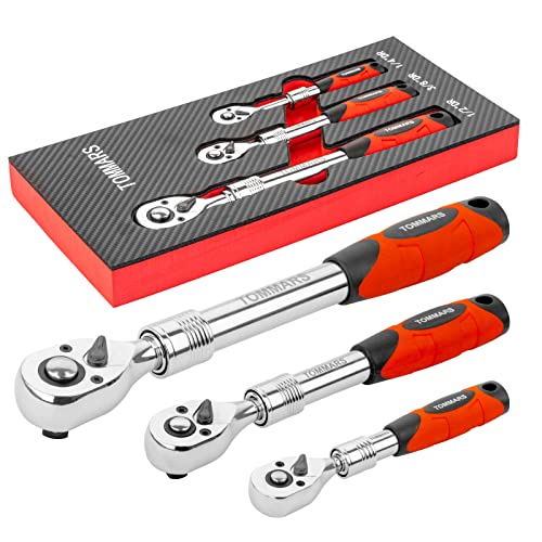 TOMMARS Extendable Ratchet Set 1/4", 3/8", 1/2" Socket Wrench Hand Tool Kit - size: 1/4", 3/8", 1/2" Drive, style: Extendable Ratchet Set