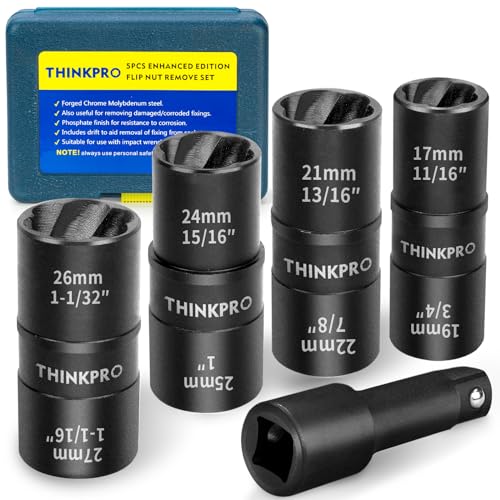 Flip Lug Nut Removal Tool, 5 Piece Wheel Lock Remover Kit