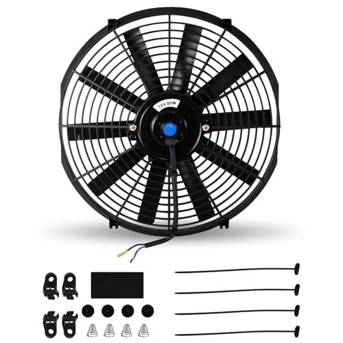 14" Universal Electric Radiator Fan Push Pull Slim Fan High Performance Cooling Fan 80W 12V Mount Kit 1PCS - size: 14 inch- 1PC