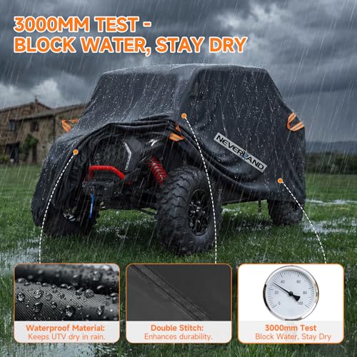 NEVERLAND UTV Cover Heavy Duty Waterproof 2-3 Seater All-Weather Protection - size: up to 126"L