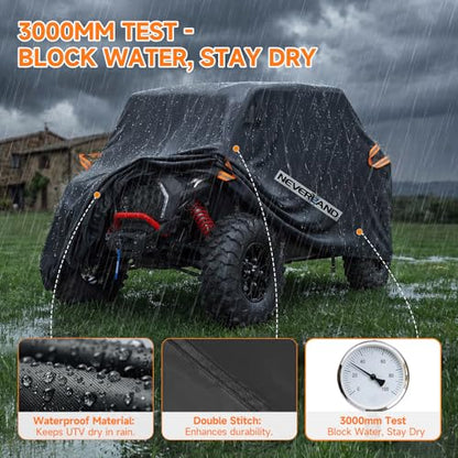 NEVERLAND UTV Cover Heavy Duty Waterproof 2-3 Seater All-Weather Protection - size: up to 126"L
