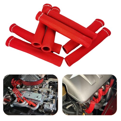 Spark Plug Wire Boots Thermal Protection Insulator Sleeve, 1200 Degree Heat shield Cover Wrap 6 inch for Car Truck 8PCS(red) - color: red