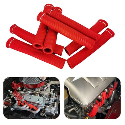 Spark Plug Wire Boots Thermal Protection Insulator Sleeve, 1200 Degree Heat shield Cover Wrap 6 inch for Car Truck 8PCS(red) - color: red