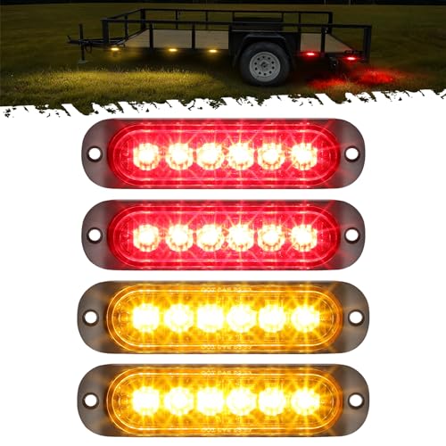 Partsam 4Pcs 4.4 inch Aluminum Housing Red/Amber 6LEDs Marker Lights, Surface Mount Clearance Lights for Trailer Pickup Truck Tractor RV Motorcycle Golf Cart, IP67 Waterproof(2Red +2 Amber)