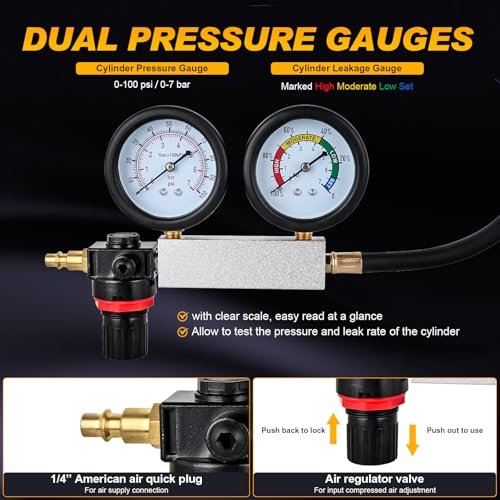 Nilight Cylinder Leak Down Tester Kit, 10/12/14 mm Adapters, Dual Readout - color: 5pcs Leak Down Tester