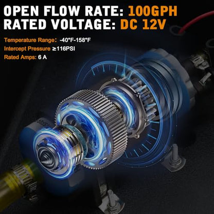 12V External Inline Fuel Transfer Pump Set, Electric Fuel Pump 100GPH High Flow, Portable Gasoline Transfer Pump Universal for Vehicles, Boats, RVs, Equipment, Gasoline, Diesel (12V-Set) - color: 12V-Fuel Pump Set