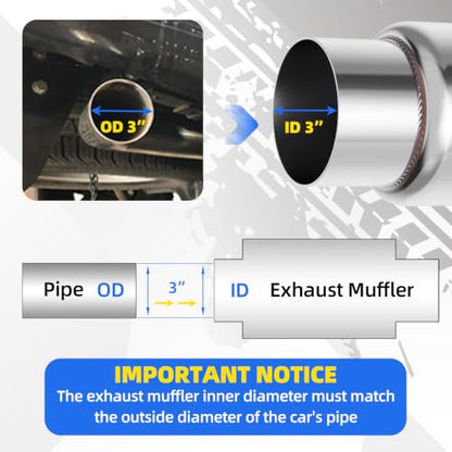 3" Inlet Exhaust Resonator, 3" Inlet/Outlet 9" Overall Length Exhaust Resonator Muffler, Straight Through Stainless Steel Muffler - size: 3" Inlet 9" Overall Length (6'' Body Length)