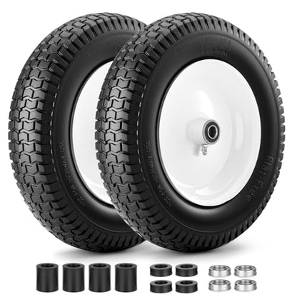 4.80/4.00-8 Flatfree 14.5 2Pcs Heavy Duty Wheelbarrow Wheel and Tire(White） - color: White, size: 2 Pack