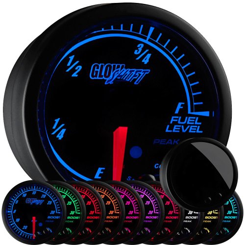 GlowShift Elite 10 Color Adjustable Fuel Level Gauge, 2-1/16" 52mm