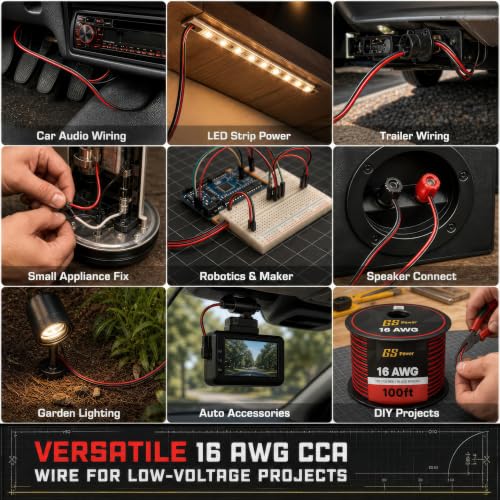 GS Power 16 Gauge Wire Automotive - 200ft CCA Primary Bonded Wire - size: 16 Gauge-100 ft-Bonded