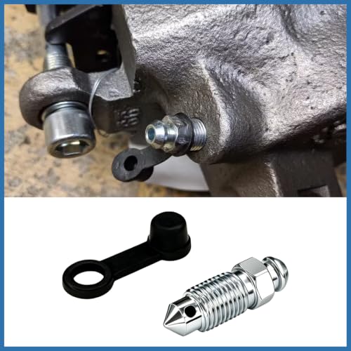 2PCS 3/8-24 x 1-3/16 Brake Bleeder Screws with Grease Fitting Caps, Speed Bleeders Replacement, Brake Bleeder Valve Kit, Caliper Bleed Fittings for Hydraulic Systems, Cars Trucks Motorcycles