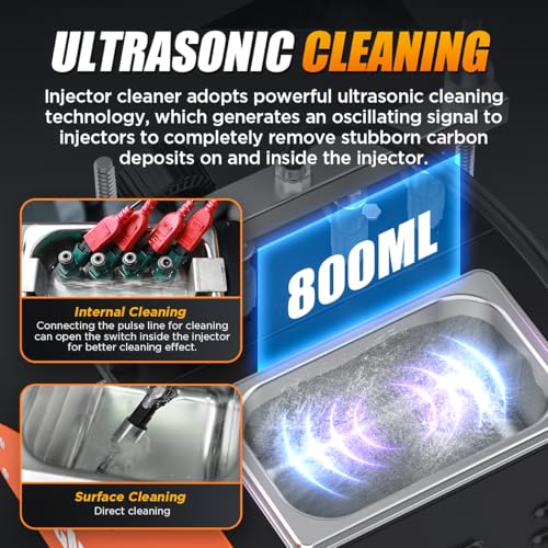 Fuel Injector Cleaner Tester Kit Ultrasonic Injector Cleaner Machine 9 Test Modes Fuel Injector Tester Cleaner 4 Cylinder Fuel System Injection Cleaning Tool Kit for 5V & 12V Motorcycle Car Injectors
