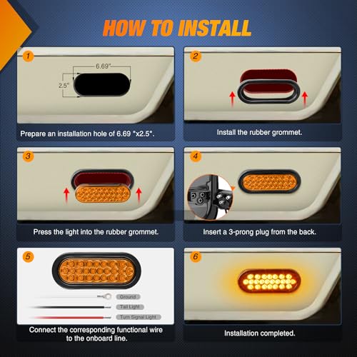 Nilight 6" Oval Trailer Tail Light 2PCS Amber 24LED Turn Signal Lights - color: 2Pcs Amber 24Led Lights