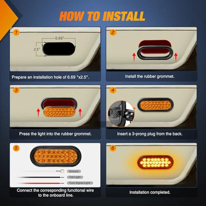 Nilight 6" Oval Trailer Tail Light 2PCS Amber 24LED Turn Signal Lights - color: 2Pcs Amber 24Led Lights