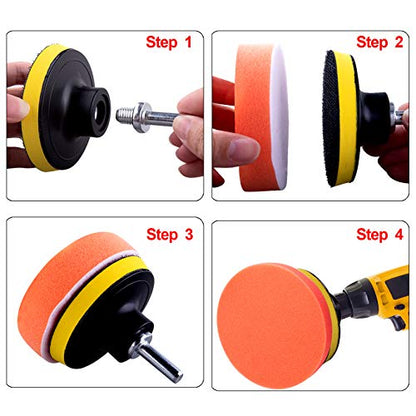 SIQUK 13 Pieces Buffing Pads 5 Inch Car Polishing Pad Kit Foam Polish Pads Wax Buffer Polisher Attachment for Drill - size: 5 Inch